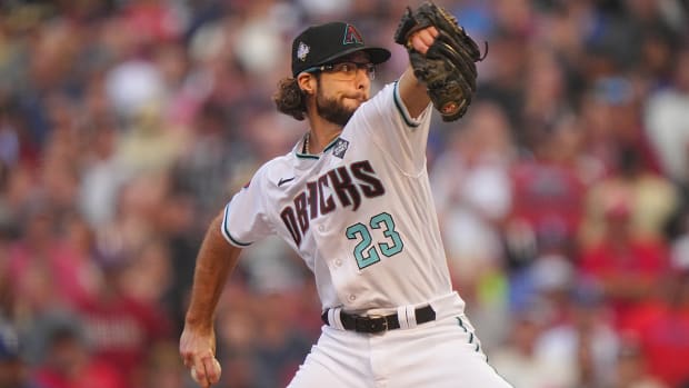 Diamondbacks’ Zac Gallen pitches vs. the Rangers in Game 5 of the World Series.